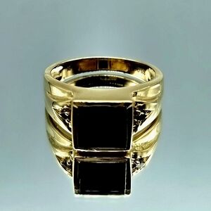 Men’s Onyx & Diamond Sterling Silver Ring 14K Gold Over Size 9